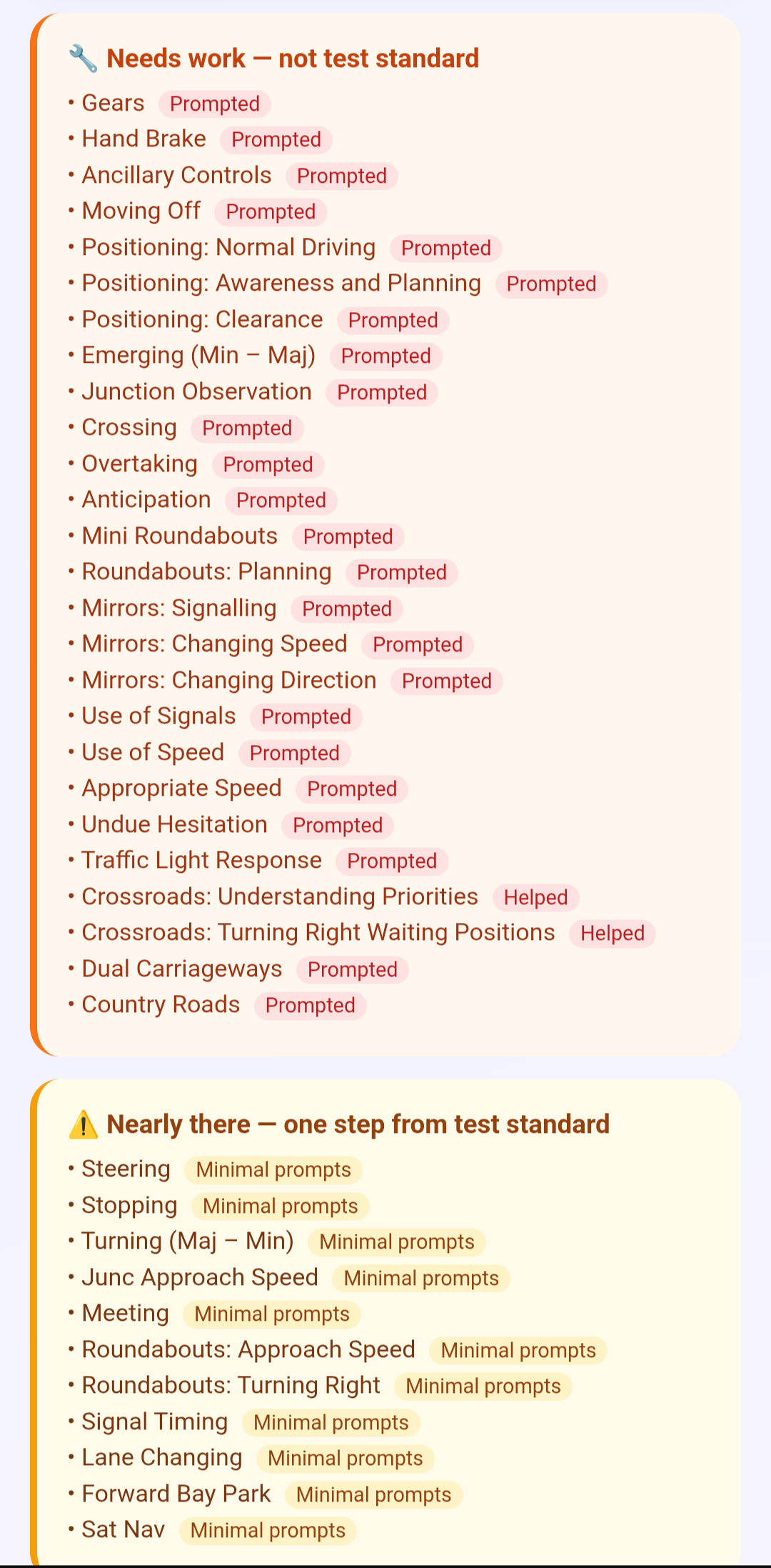 App detailed skill feedback screen